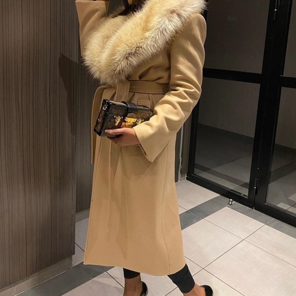 NWT Zara Italian wool faux fur collar belted coat bloggers fav - Picture 6 of 16